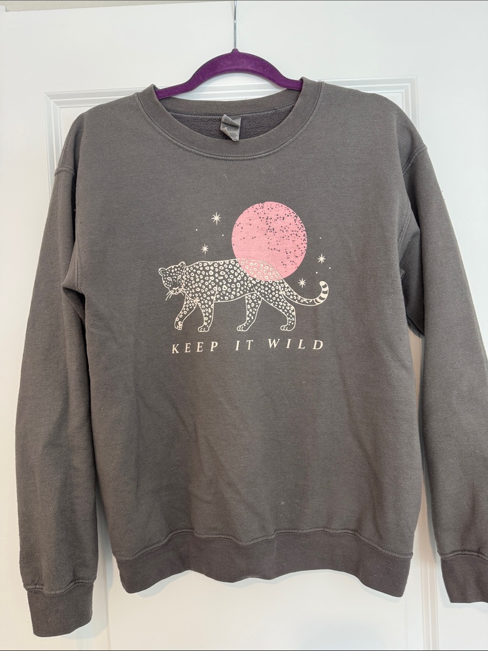 Gildan Grey Sweatshirt with Pink Moon & Leopard Graphic